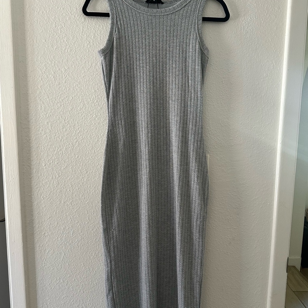 See You Monday Silver Halter Sheath Midi Dress